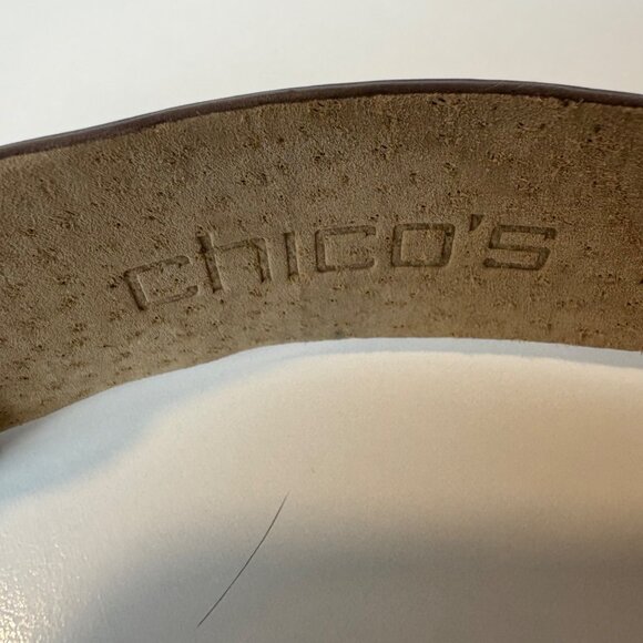 Chicos Vintage Leather Belt Chunky SilverTone Metal Buckle Adjustable Up to 48” - Picture 3 of 8